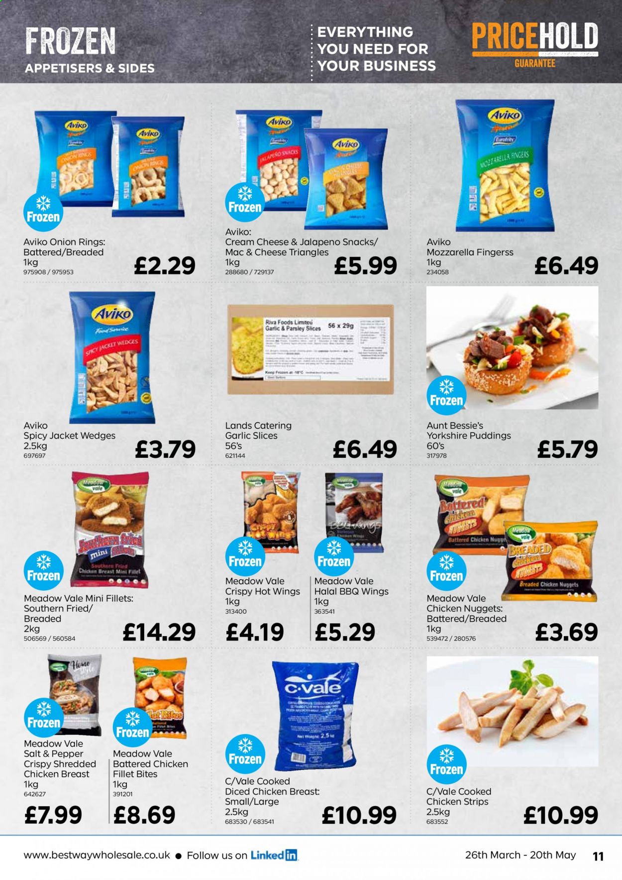 thumbnail - Bestway offer  - 26/03/2021 - 20/05/2021 - Sales products - parsley, jalapeño, chicken, Aunt Bessie's, macaroni & cheese, onion rings, nuggets, fried chicken, chicken nuggets, mozzarella, strips, chicken strips, snack. Page 11.