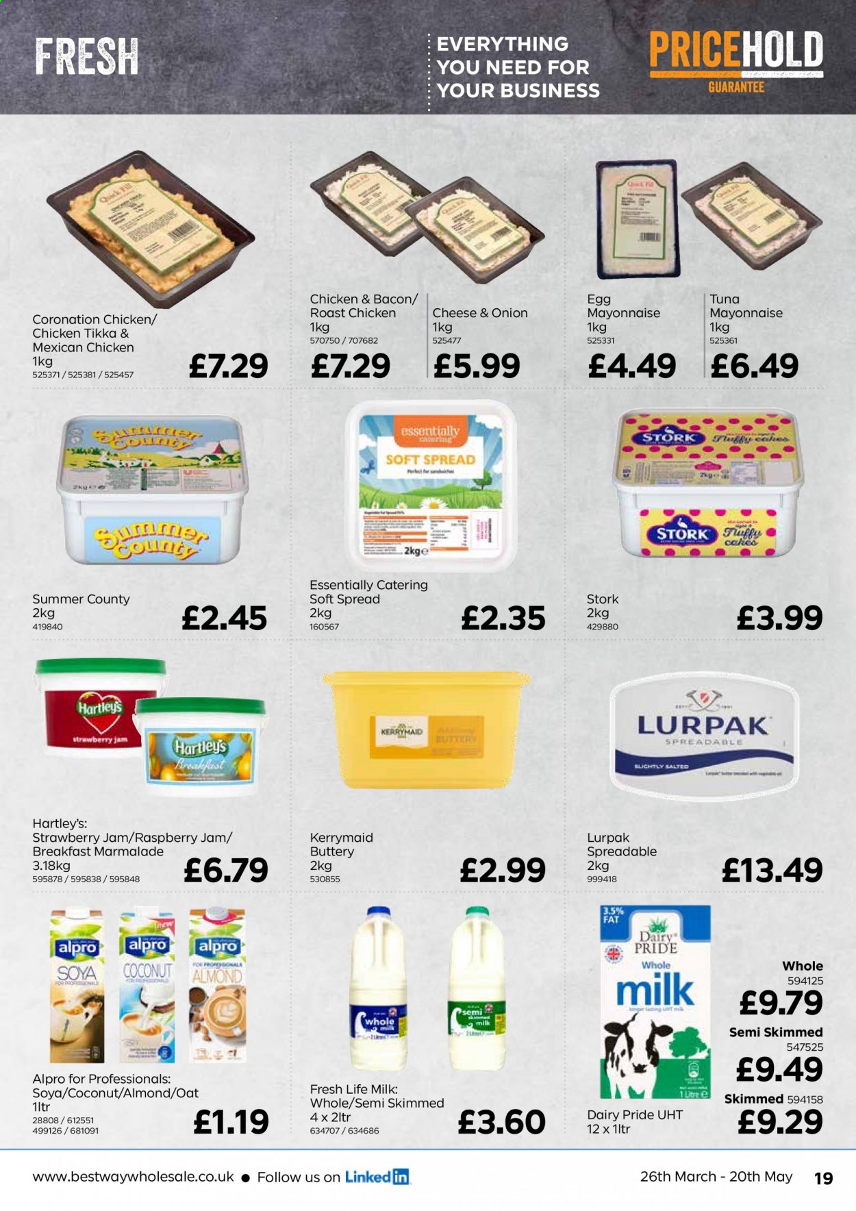thumbnail - Bestway offer  - 26/03/2021 - 20/05/2021 - Sales products - tuna, chicken roast, Alpro, bacon, milk, eggs, mayonnaise, strawberry jam, raspberry jam, fruit jam. Page 19.