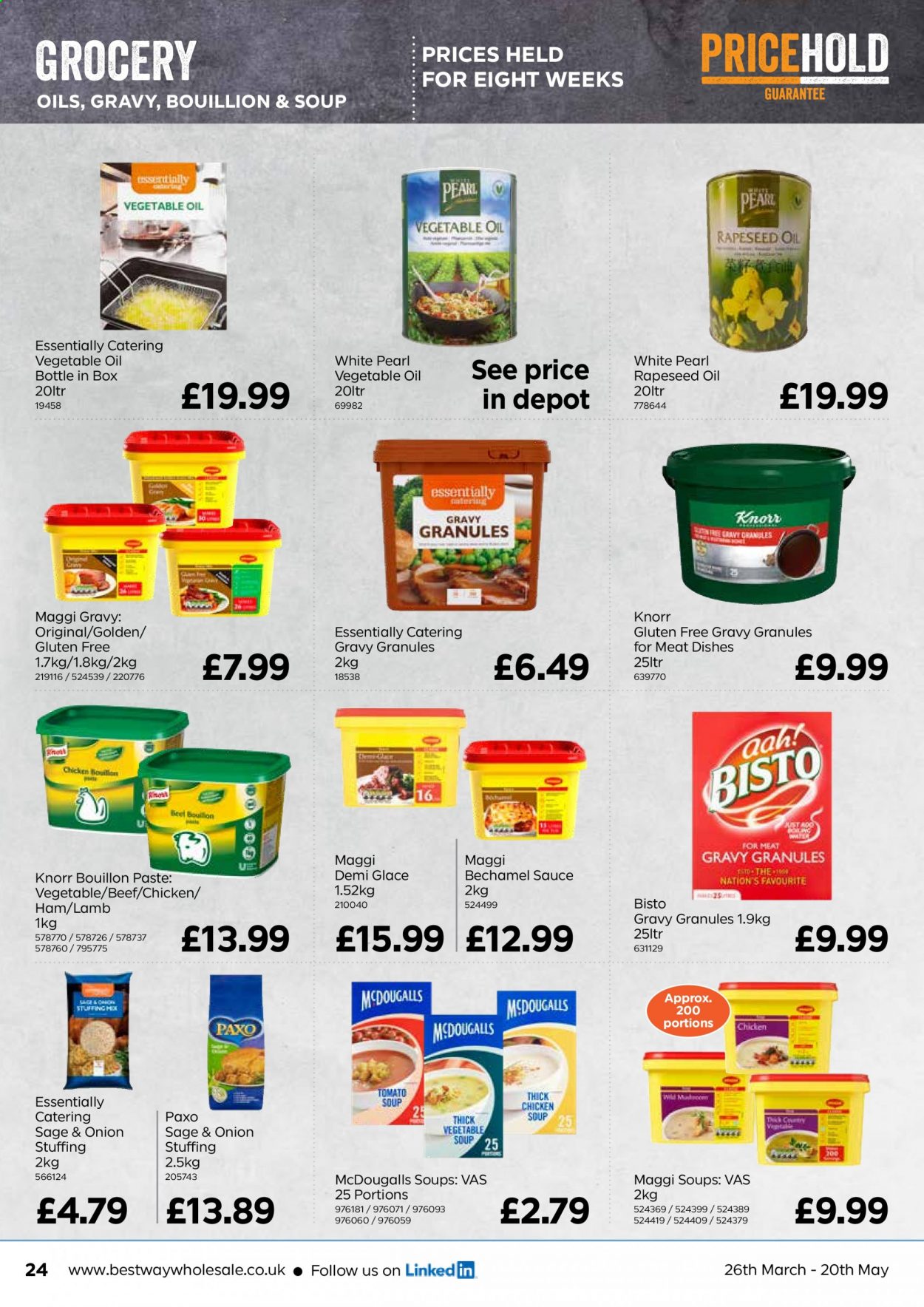 thumbnail - Bestway offer  - 26/03/2021 - 20/05/2021 - Sales products - soup, Knorr, sauce, ham, bouillon, Maggi, vegetable oil. Page 24.