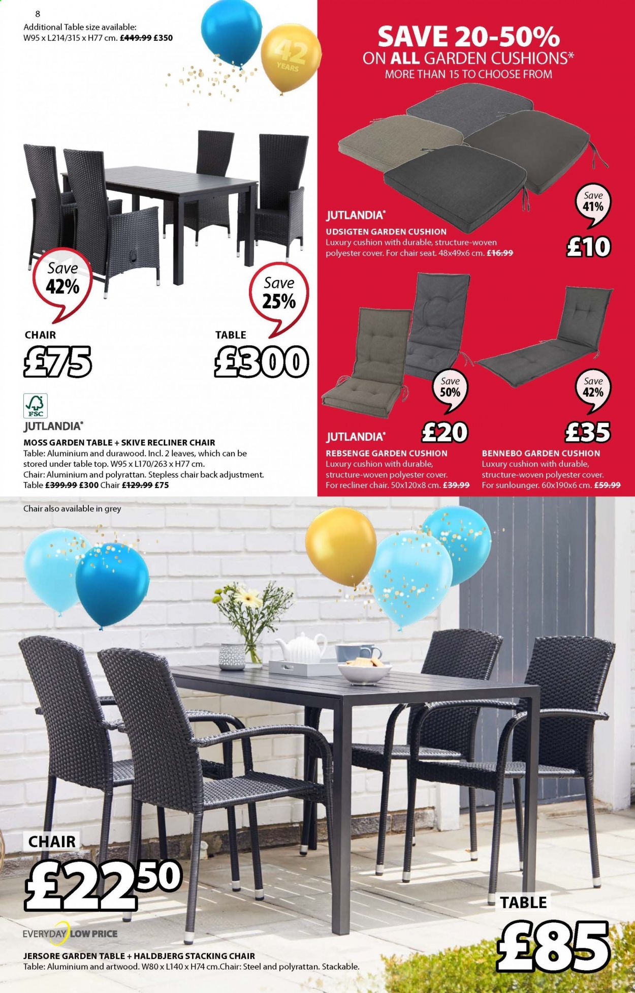thumbnail - JYSK offer  - 29/03/2021 - 25/04/2021 - Sales products - table, chair, recliner chair, cushion. Page 8.