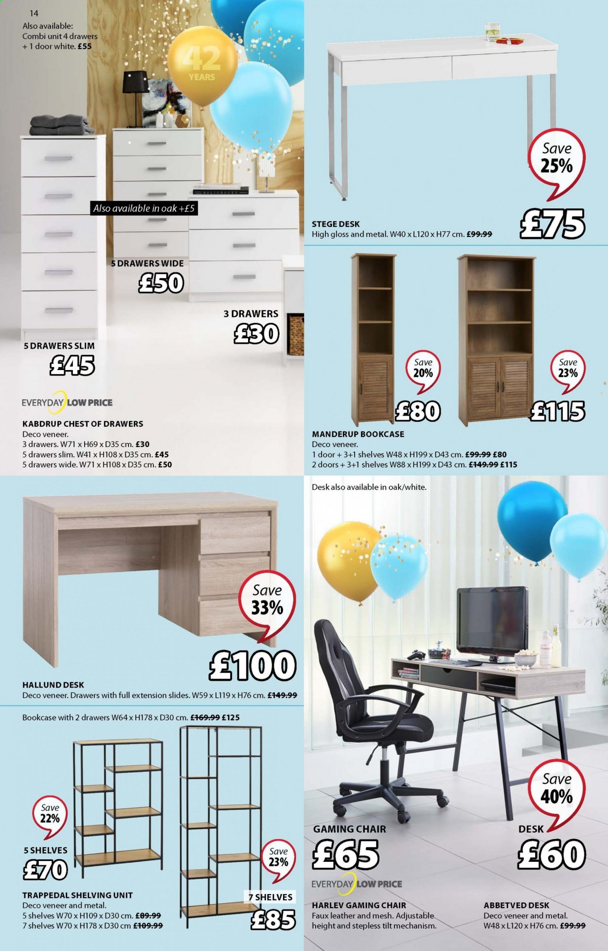 thumbnail - JYSK offer  - 29/03/2021 - 25/04/2021 - Sales products - chair, bookcase, chest of drawers, shelves, shelf unit, locker desk, door. Page 14.