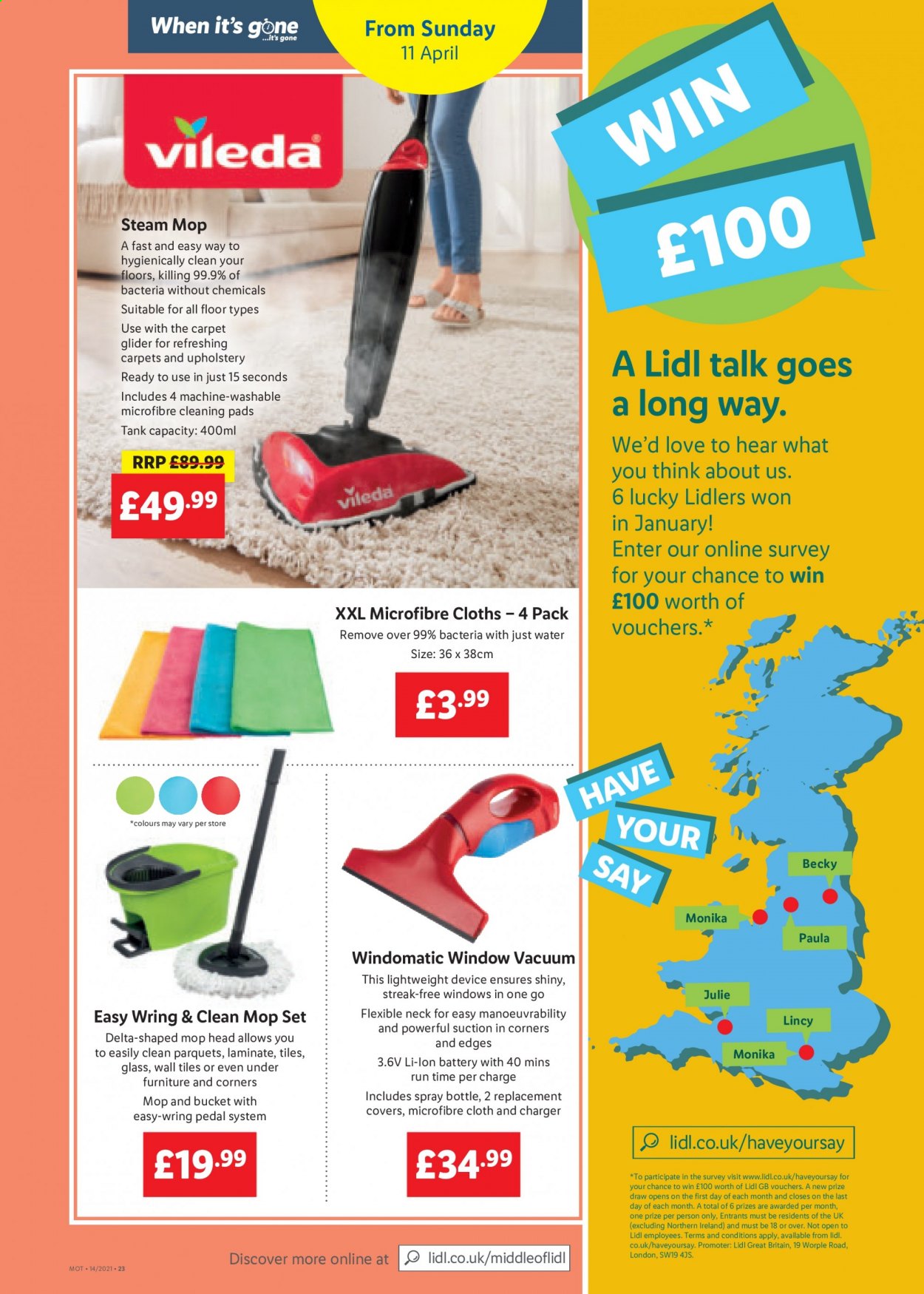 thumbnail - Lidl offer  - 08/04/2021 - 14/04/2021 - Sales products - cleaning pad, mop, tank, vacuum cleaner. Page 23.
