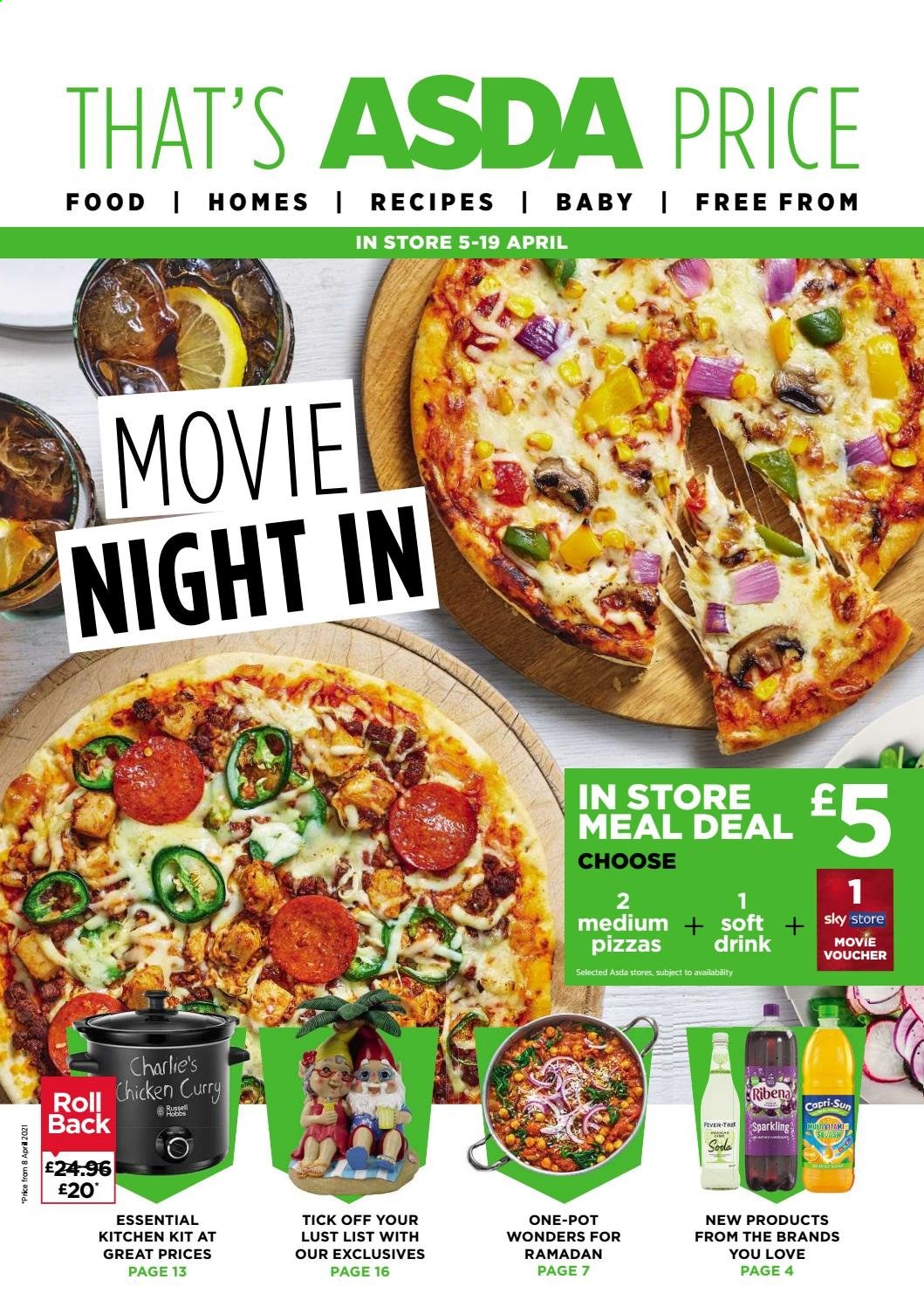 thumbnail - ASDA offer  - 05/04/2021 - 19/04/2021 - Sales products - pizza, soda, pot. Page 1.