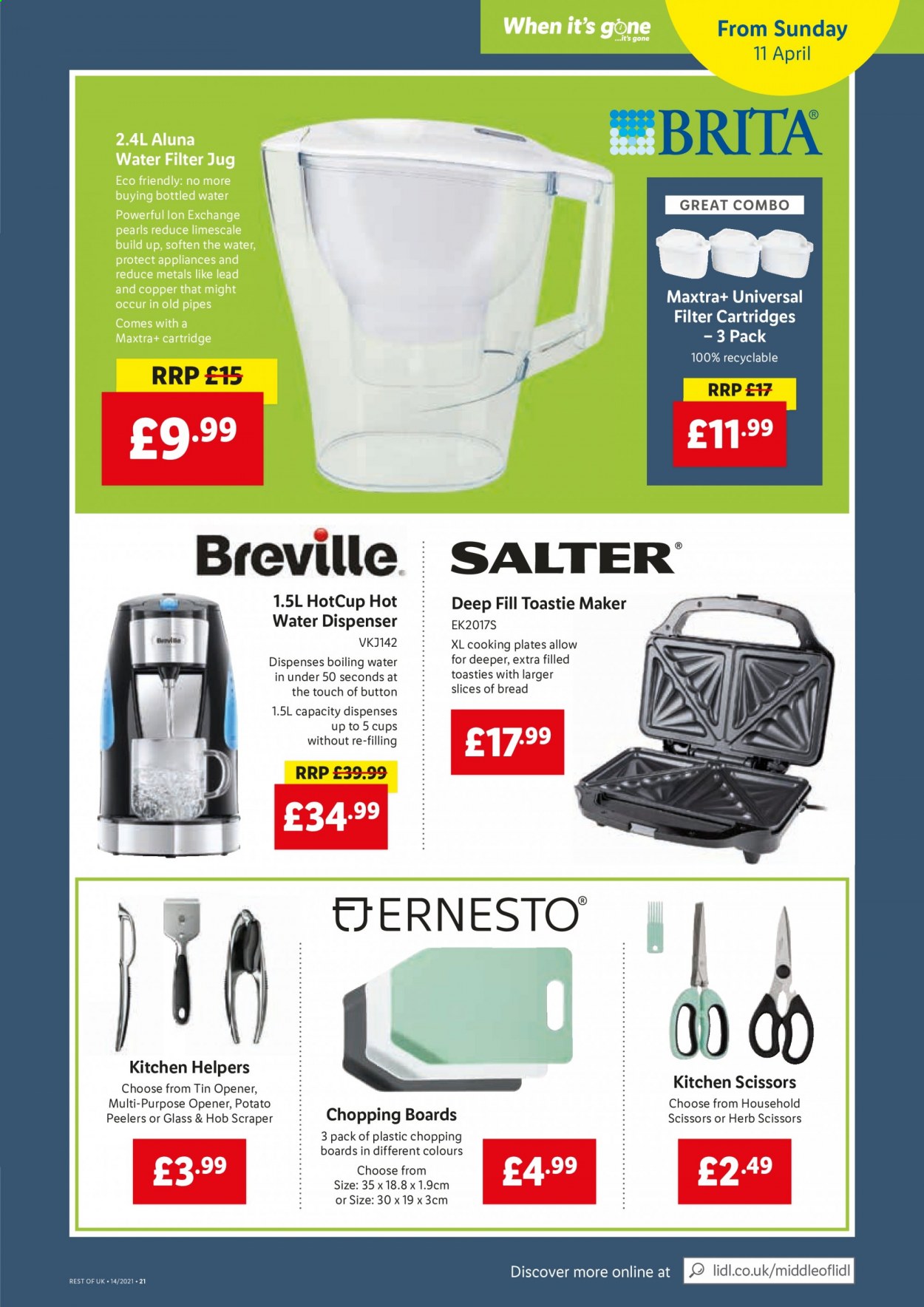 thumbnail - Lidl offer  - 08/04/2021 - 14/04/2021 - Sales products - bread, herbs, bottled water, dispenser, plate, cup, tin opener, scissors, water filter, water dispenser. Page 15.