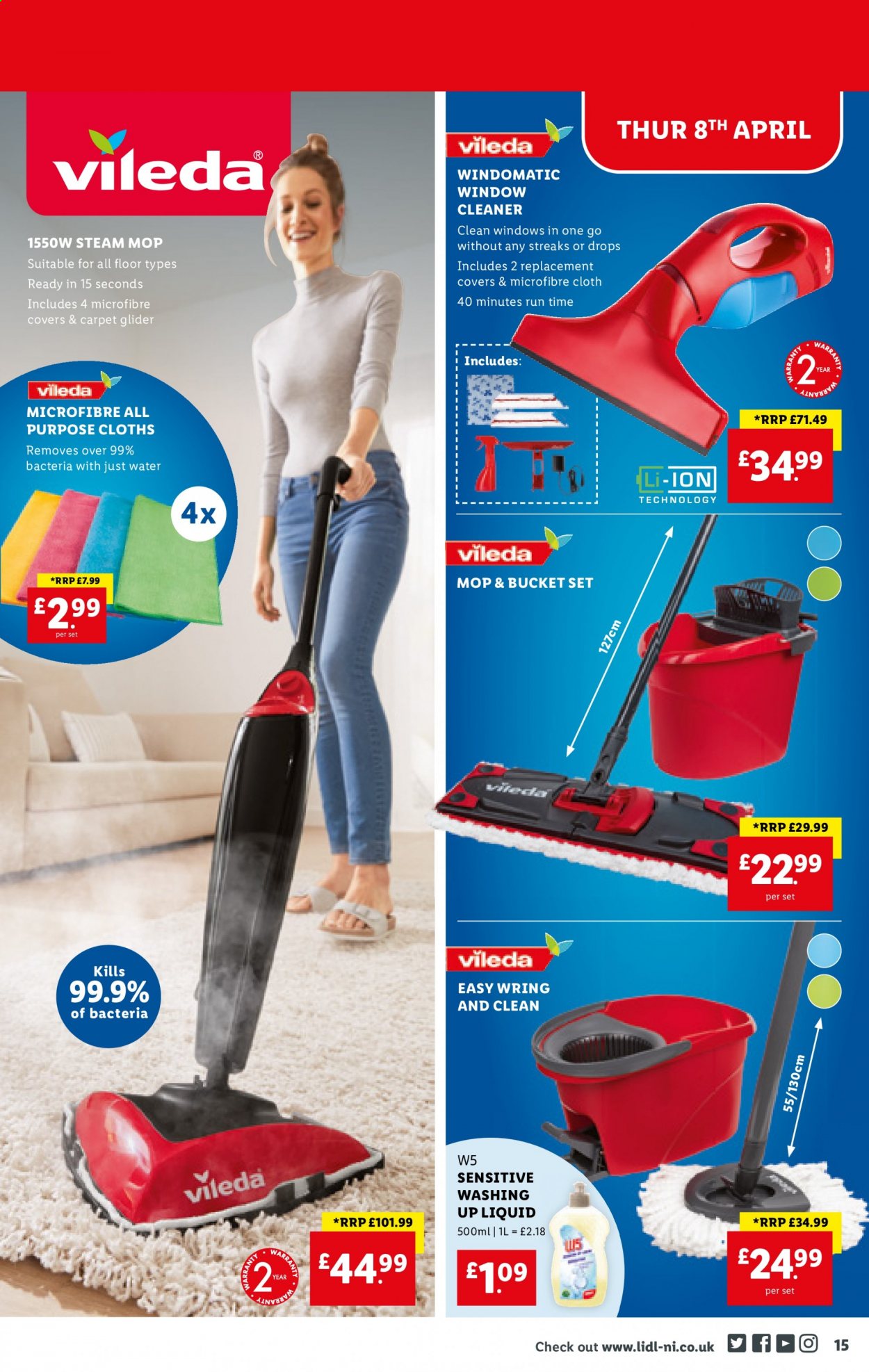 thumbnail - Lidl offer  - 08/04/2021 - 14/04/2021 - Sales products - cleaner, dishwashing liquid, Vileda, mop, carpet. Page 15.