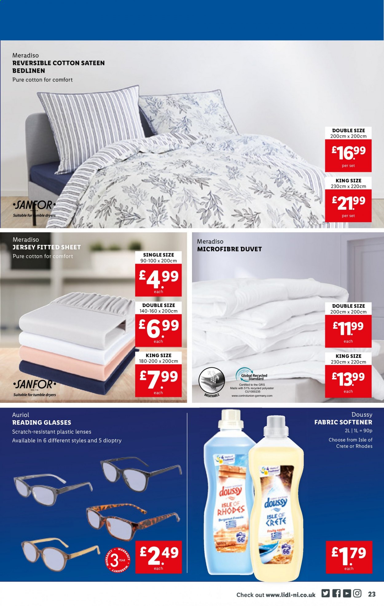 thumbnail - Lidl offer  - 08/04/2021 - 14/04/2021 - Sales products - fabric softener, duvet, satin sheets, jersey, lenses. Page 23.
