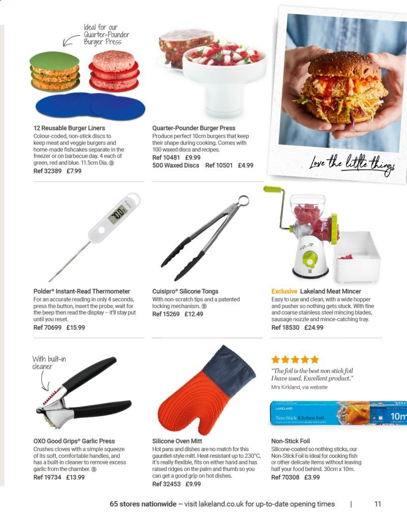 thumbnail - Lakeland offer  - Sales products - cleaner, thermometer, tray, oven mitt, garlic press. Page 11.
