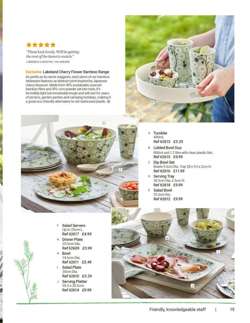 thumbnail - Lakeland offer  - Sales products - tableware, tray, tumbler, plate, dinner plate, bowl set, salad bowl, bowl, serving tray. Page 19.