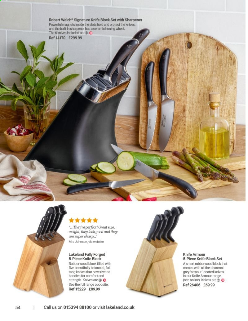 thumbnail - Lakeland offer  - Sales products - knife, knife block, Sharp, sharpener. Page 54.