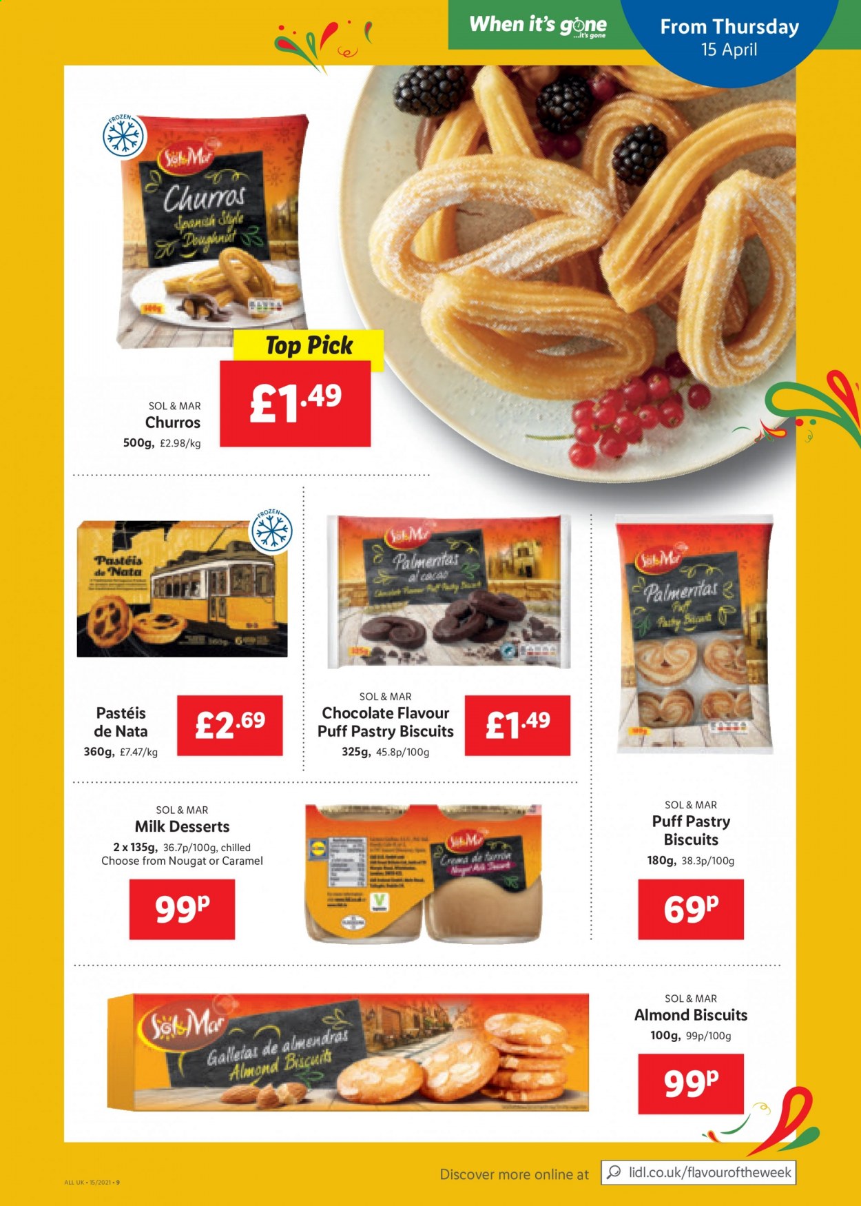 thumbnail - Lidl offer  - 15/04/2021 - 21/04/2021 - Sales products - milk, biscuit, chocolate, churros. Page 9.