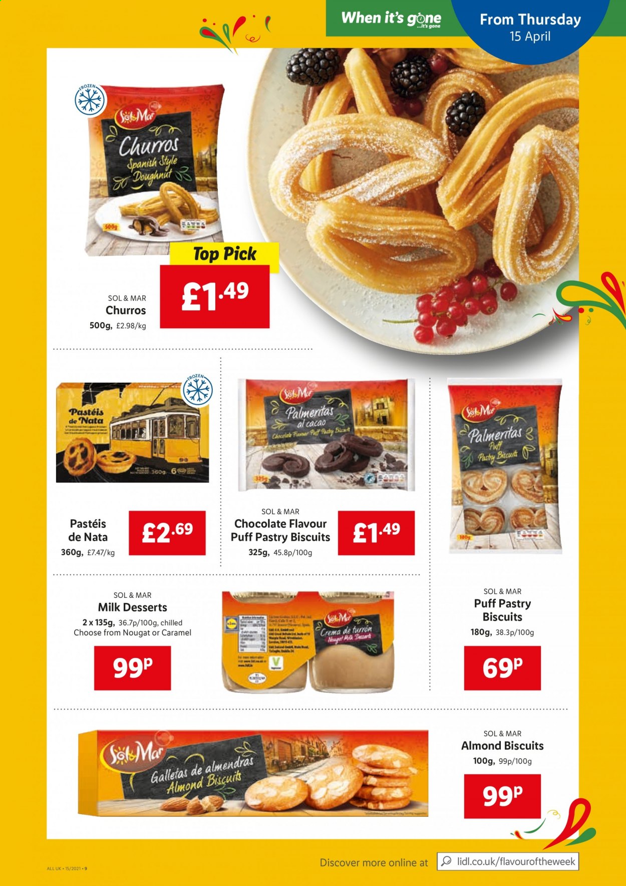 thumbnail - Lidl offer  - 15/04/2021 - 21/04/2021 - Sales products - milk, biscuit, chocolate, churros. Page 7.