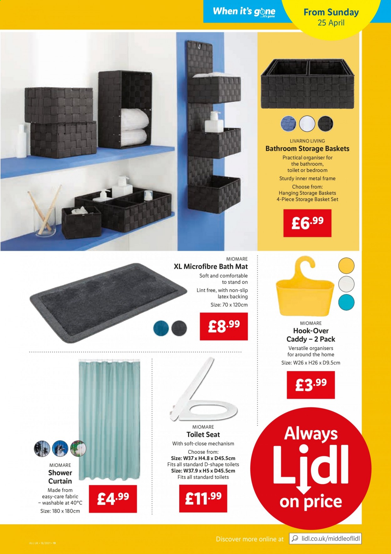 thumbnail - Lidl offer  - 22/04/2021 - 28/04/2021 - Sales products - Miomare, metal frame, basket, hook, storage basket, shower curtain, curtain, bath mat. Page 17.