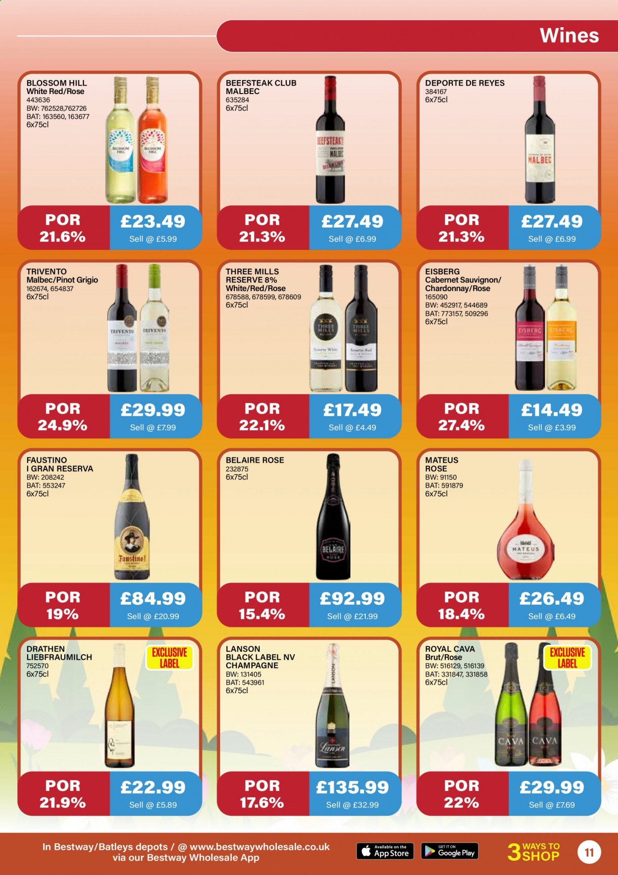 thumbnail - Bestway offer  - 23/04/2021 - 20/05/2021 - Sales products - Cabernet Sauvignon, red wine, white wine, champagne, Chardonnay, wine, Lanson, Pinot Grigio, rosé wine, Brut. Page 11.