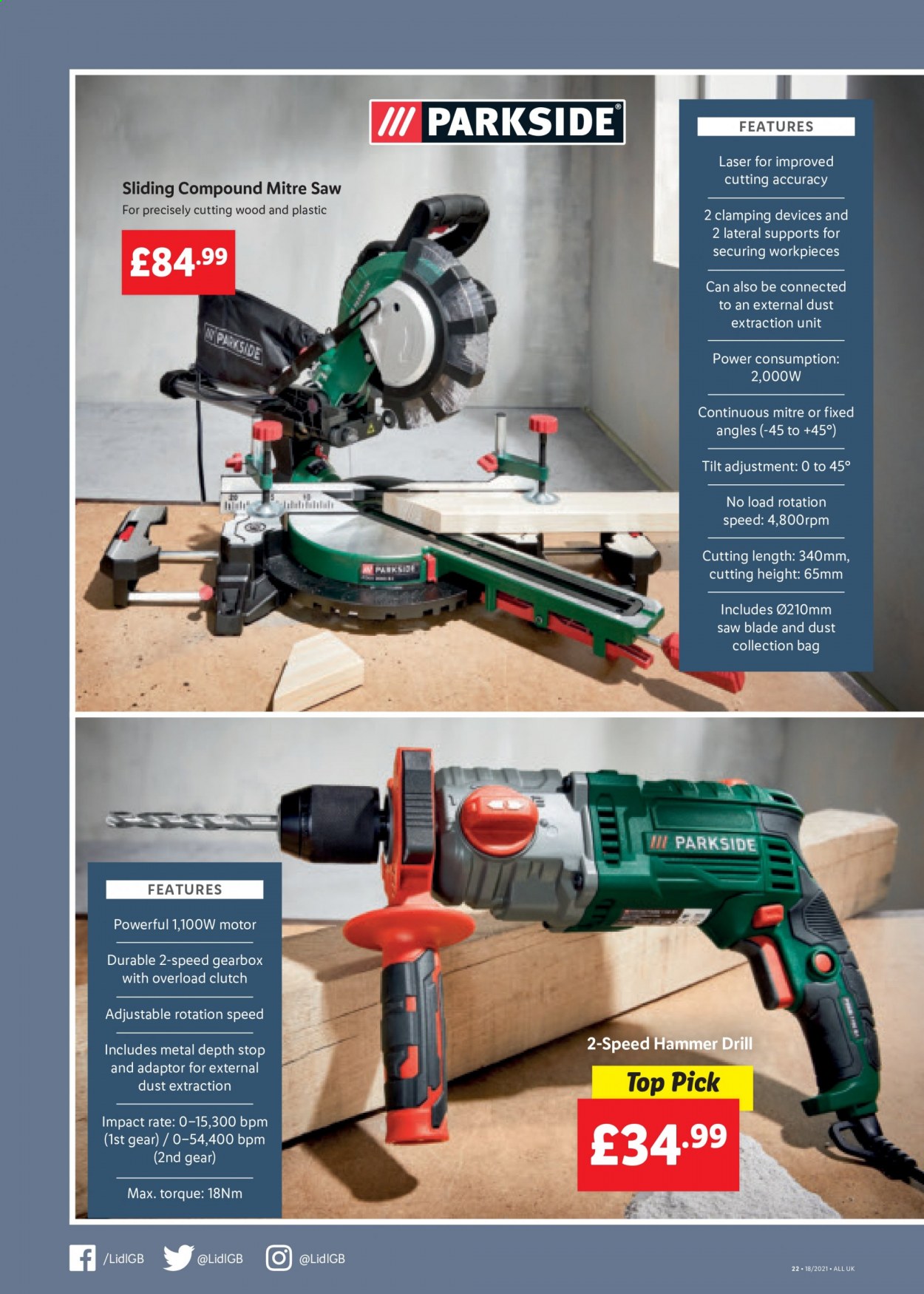 thumbnail - Lidl offer  - 06/05/2021 - 12/05/2021 - Sales products - bag, Parkside, drill, hammer, saw. Page 22.