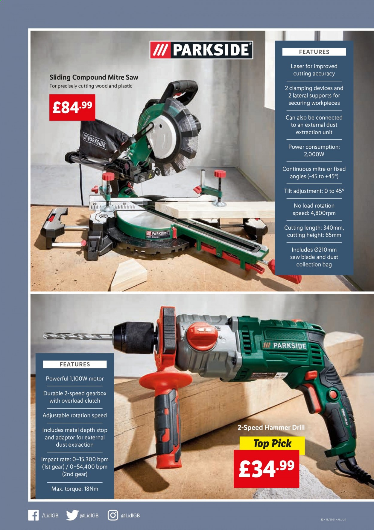 thumbnail - Lidl offer  - 06/05/2021 - 12/05/2021 - Sales products - bag, Parkside, drill, hammer, saw. Page 20.