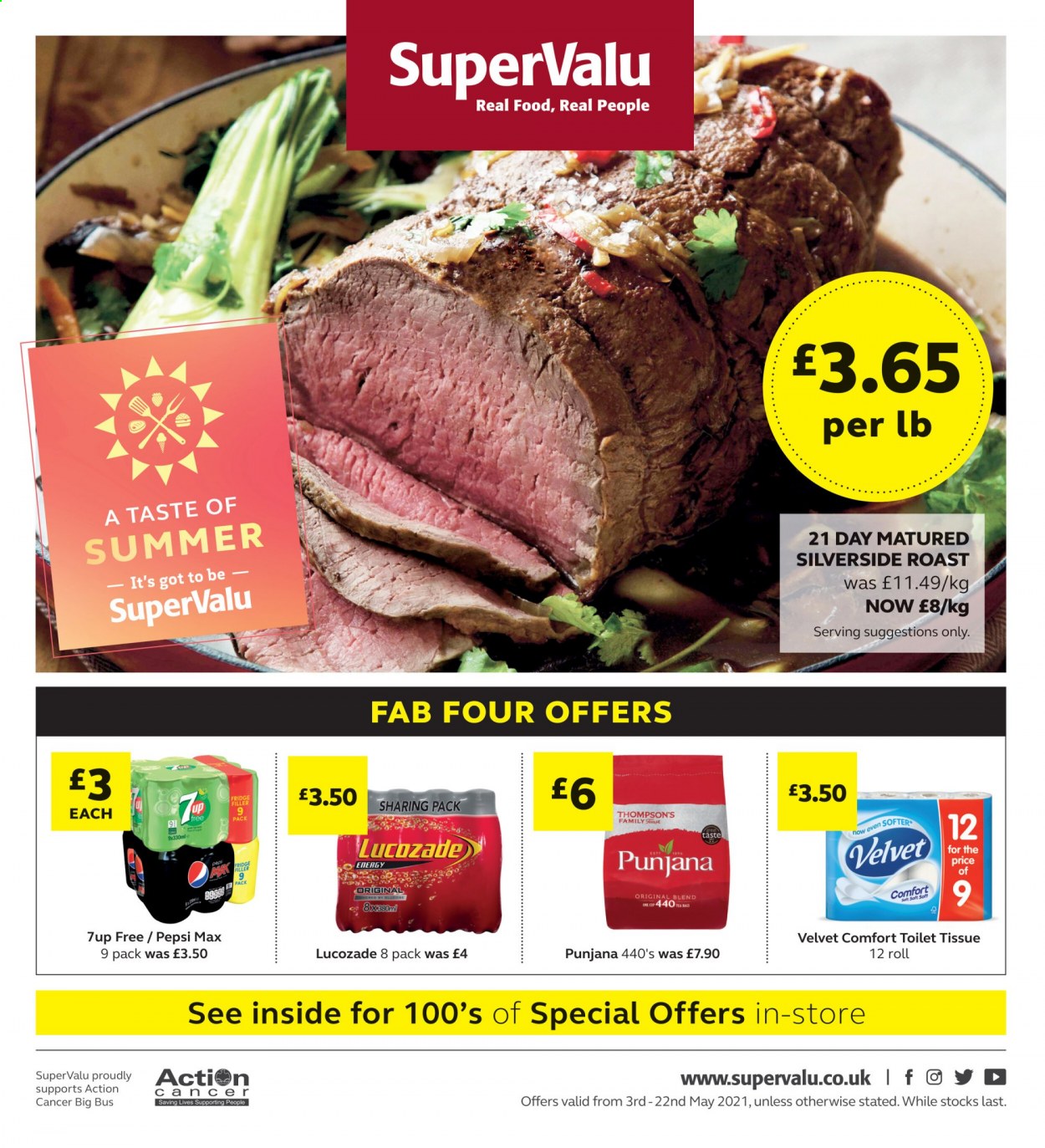 thumbnail - SuperValu offer  - 03/05/2021 - 22/05/2021 - Sales products - Pepsi, Pepsi Max, 7UP, Lucozade, Punjana, toilet paper, Fab, cup. Page 1.