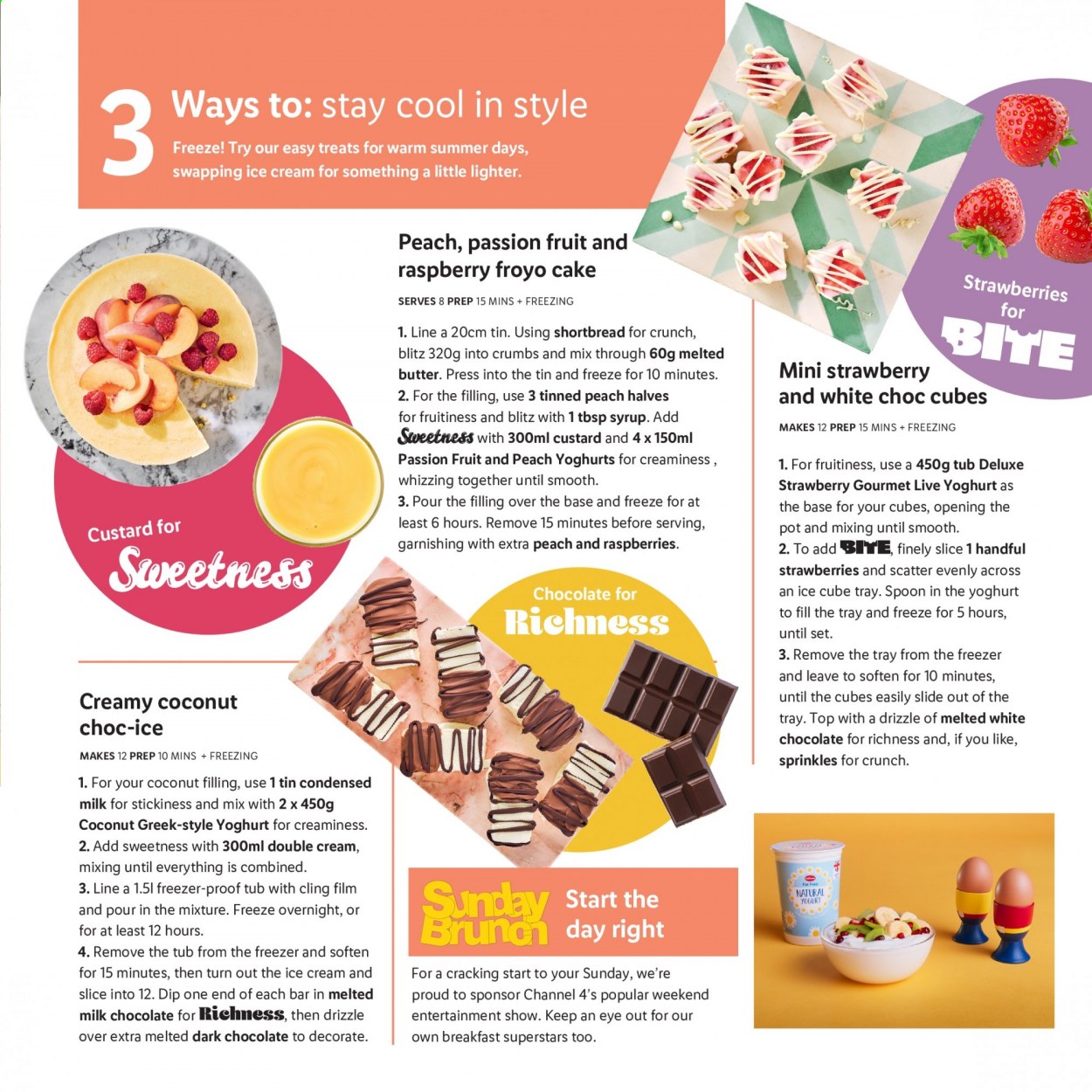 thumbnail - Lidl offer  - Sales products - raspberries, strawberries, coconut, cake, yoghurt, probiotic yoghurt, condensed milk, butter, ice cream, milk chocolate, dark chocolate, syrup, spoon, tray, pot. Page 5.