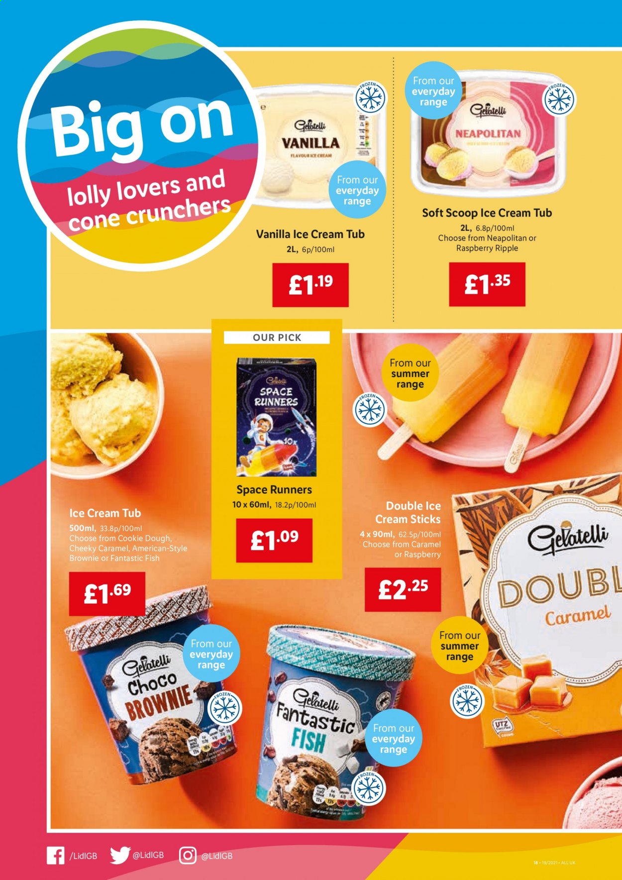 thumbnail - Lidl offer  - 13/05/2021 - 19/05/2021 - Sales products - brownies, fish, ice cream, cookie dough, lollipop, caramel. Page 12.