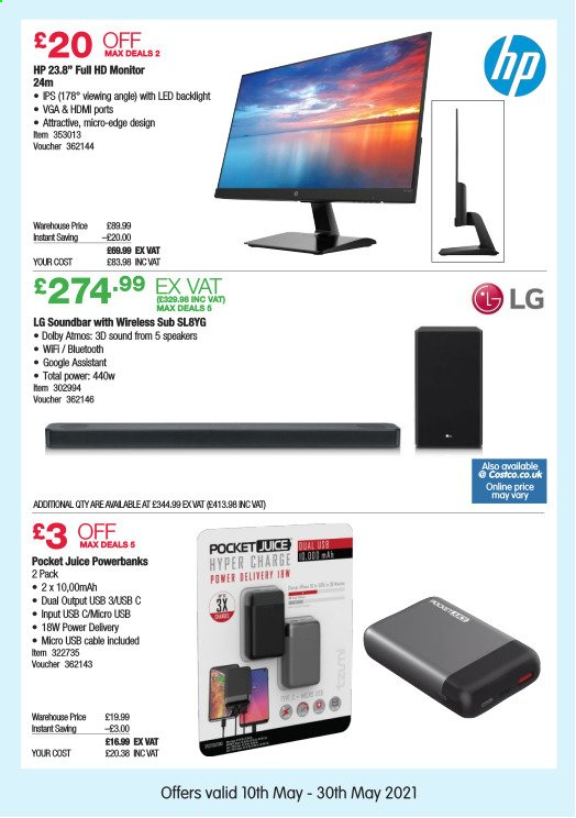 thumbnail - Costco offer  - 10/05/2021 - 30/05/2021 - Sales products - LG, Hewlett Packard, juice, monitor, Full HD monitor. Page 4.