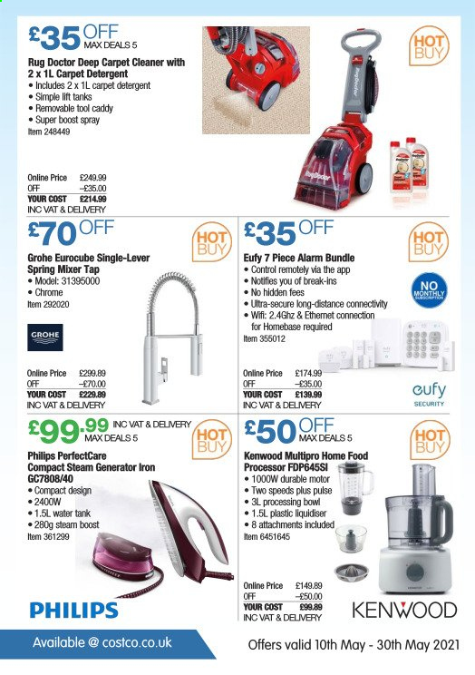 thumbnail - Costco offer  - 10/05/2021 - 30/05/2021 - Sales products - Philips, Boost, detergent, cleaner, bowl, tank, Kenwood, food processor, iron. Page 26.