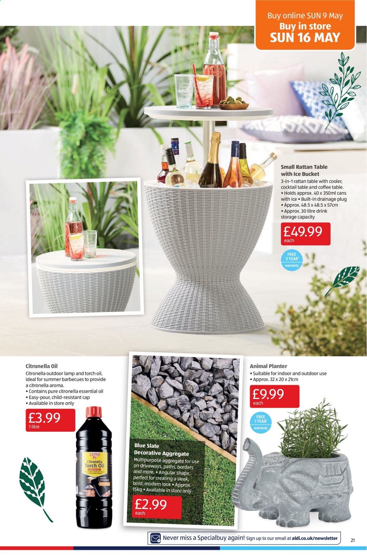 thumbnail - Aldi offer  - 09/05/2021 - 16/05/2021 - Sales products - table, coffee table, cap. Page 21.