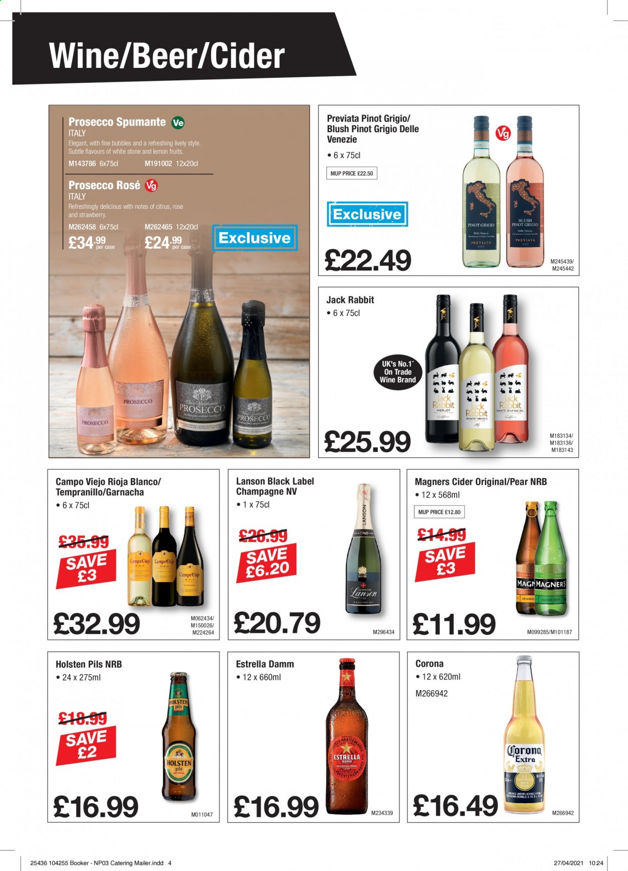 thumbnail - Makro offer  - 11/05/2021 - 01/06/2021 - Sales products - Corona Extra, beer, Holsten, rabbit, red wine, spumante, white wine, champagne, prosecco, wine, Lanson, Campo Viejo, Tempranillo, Pinot Grigio, rosé wine, cider. Page 4.