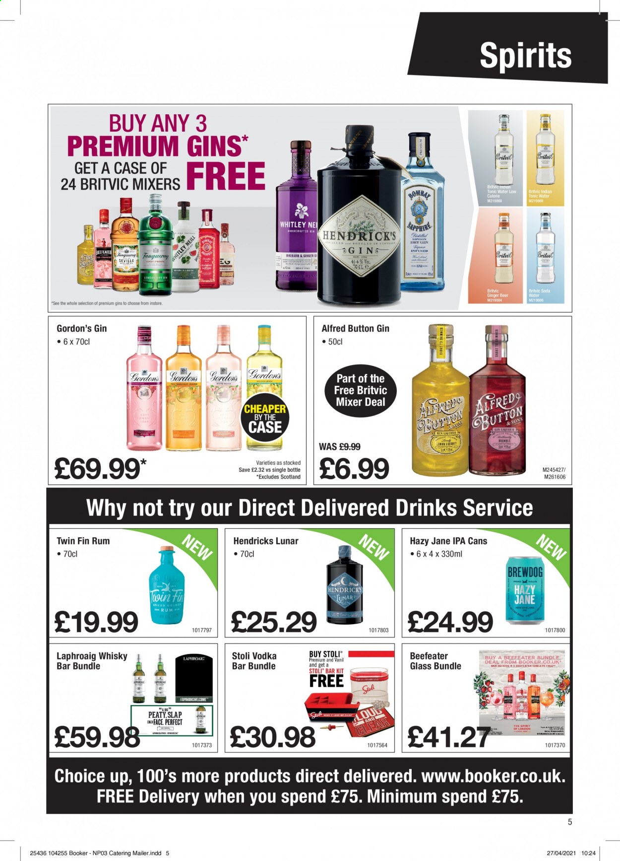thumbnail - Makro offer  - 11/05/2021 - 01/06/2021 - Sales products - ginger beer, beer, IPA, soda, tonic, gin, vodka, Gordon's, Beefeater, rum, Hendrick's, whisky. Page 5.