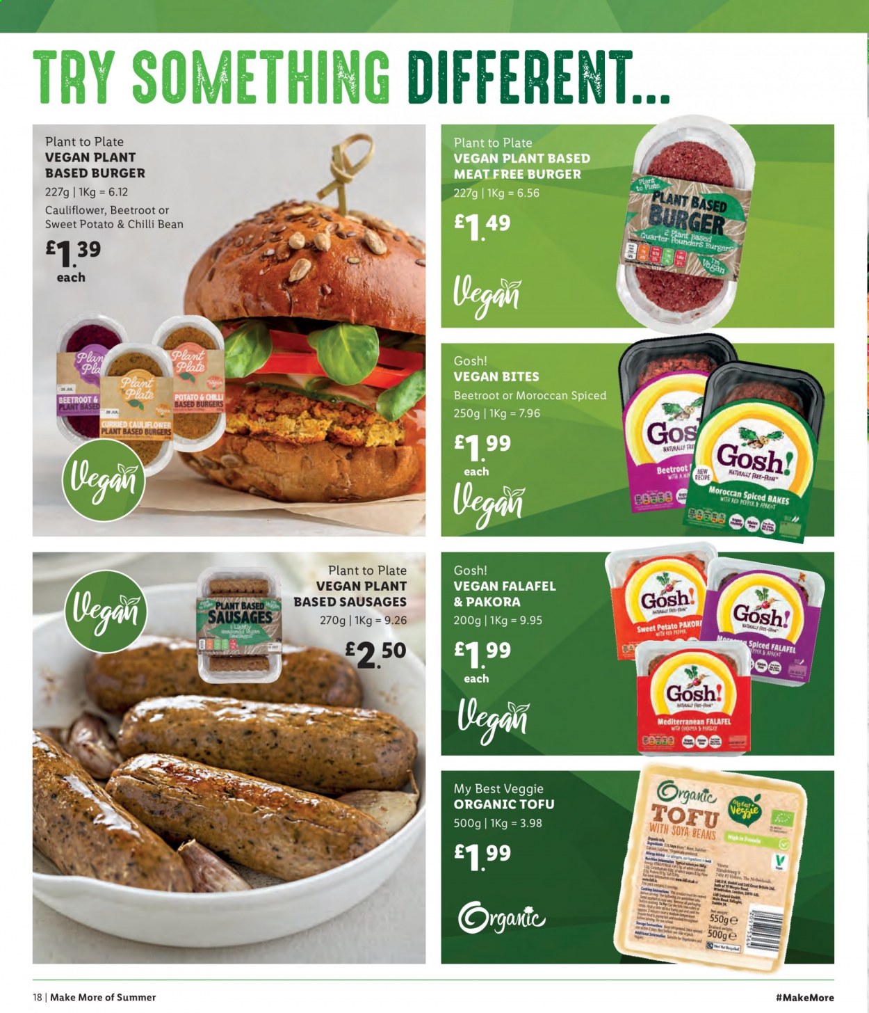 thumbnail - Lidl offer  - Sales products - beans, beetroot, hamburger, sausage, tofu, spice. Page 18.