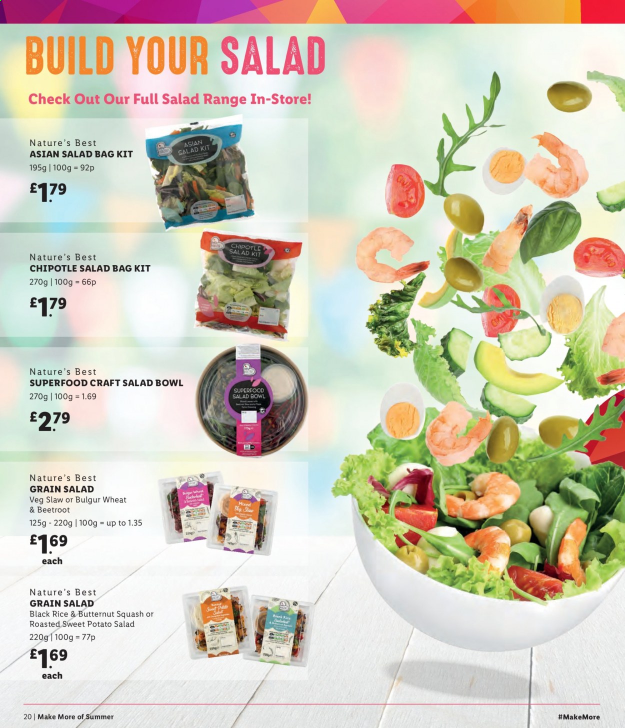 thumbnail - Lidl offer  - Sales products - butternut squash, sweet potato, beetroot, potato salad, rice, salad bowl, bowl, bag. Page 20.