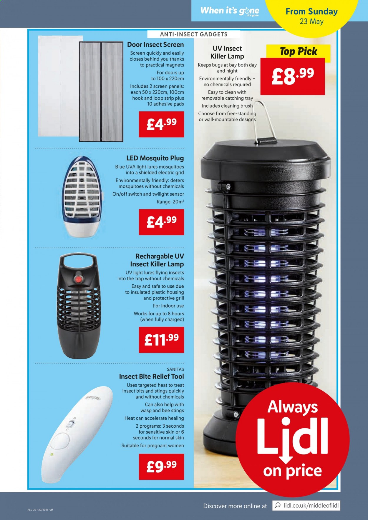 thumbnail - Lidl offer  - 20/05/2021 - 26/05/2021 - Sales products - insect killer, hook, brush, tray, lamp, switch, grill. Page 23.