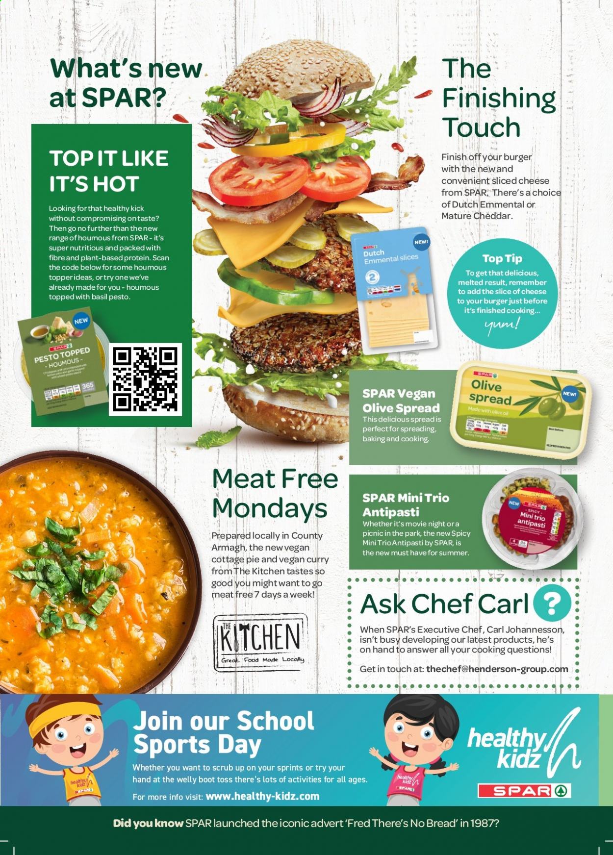 thumbnail - SPAR offer  - 17/05/2021 - 06/06/2021 - Sales products - hamburger, bread, pie, houmous, sliced cheese, cheddar, basil pesto. Page 4.