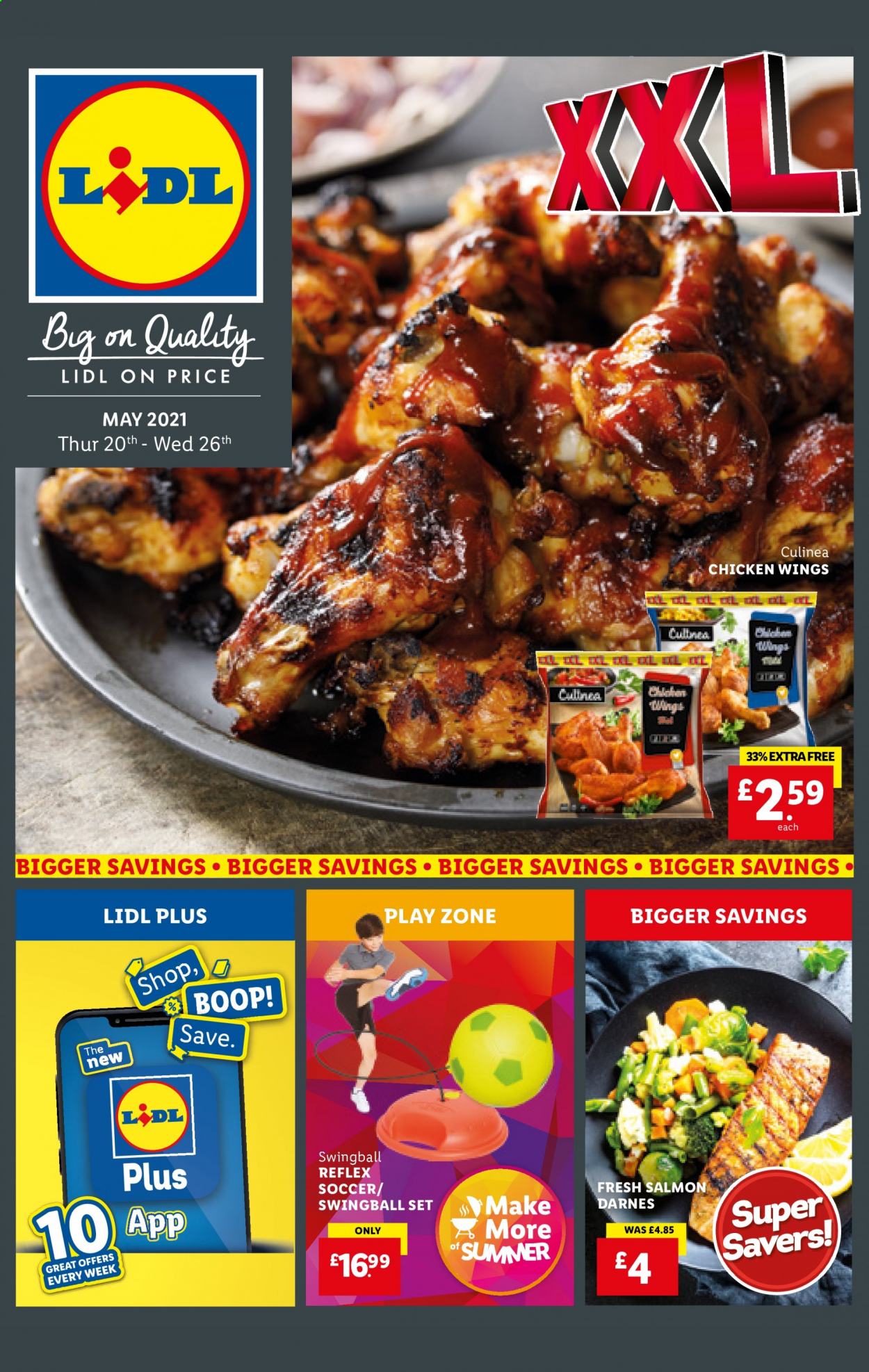 thumbnail - Lidl offer  - 20/05/2021 - 26/05/2021 - Sales products - chicken wings, salmon. Page 1.