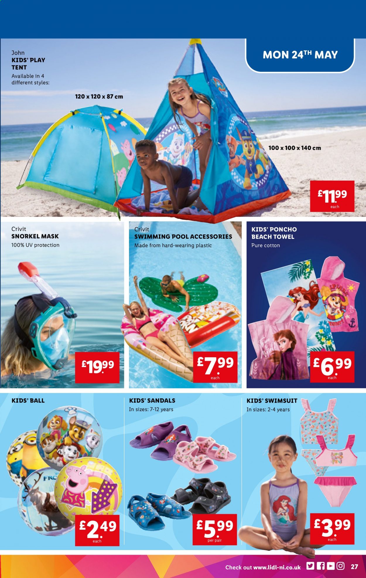 thumbnail - Lidl offer  - 20/05/2021 - 26/05/2021 - Sales products - sandals, Crivit, towel, beach towel, tent, pool, swimming pool. Page 27.