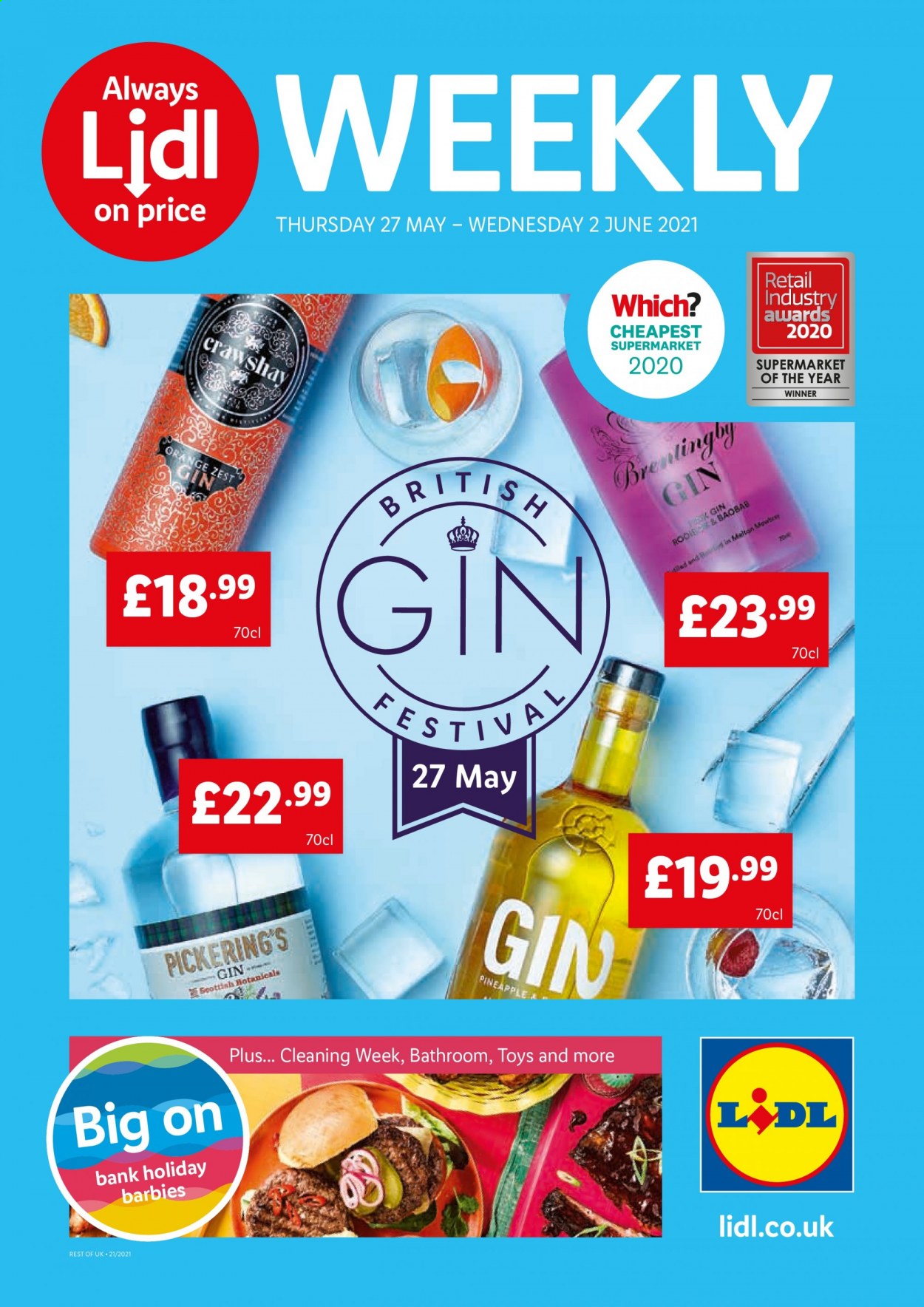 thumbnail - Lidl offer  - 27/05/2021 - 02/06/2021 - Sales products - oranges, gin. Page 1.