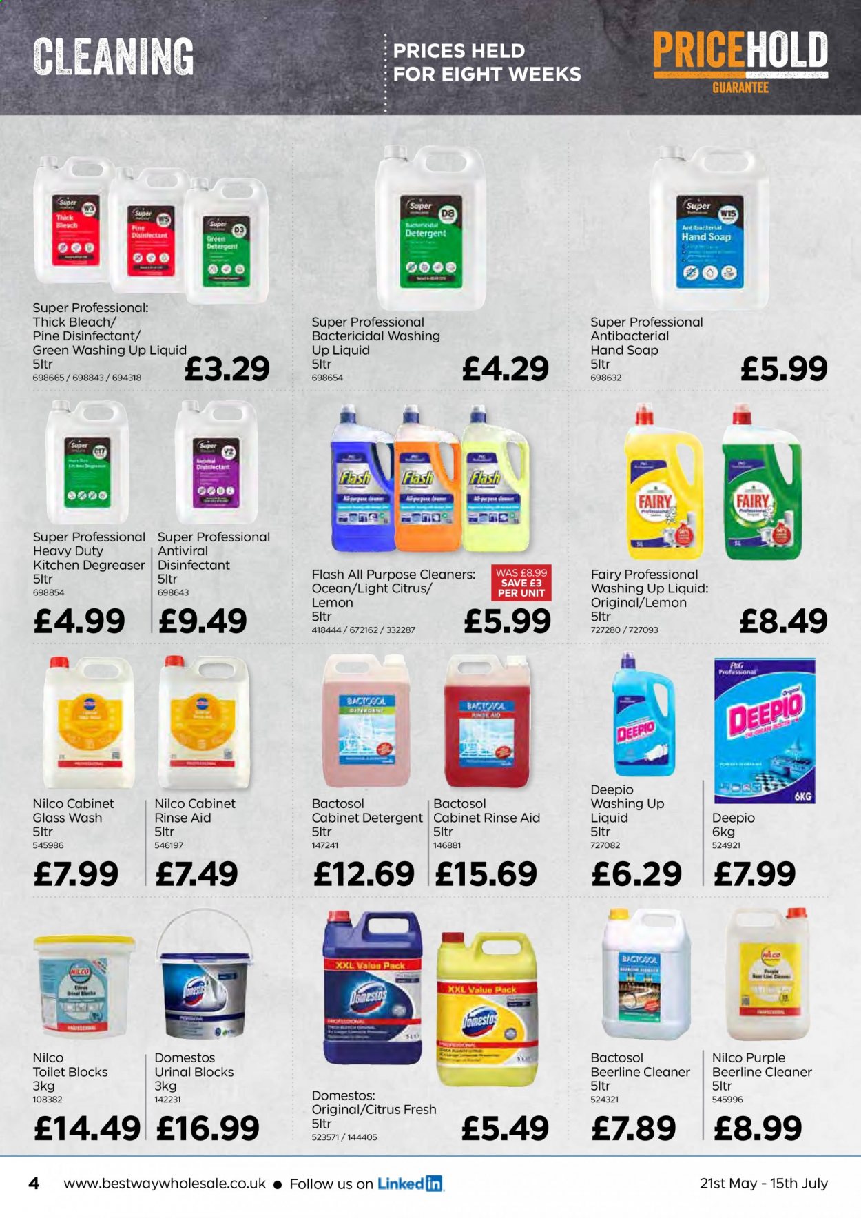 thumbnail - Bestway offer  - 21/05/2021 - 15/07/2021 - Sales products - detergent, Domestos, cleaner, bleach, desinfection, Fairy, thick bleach, dishwashing liquid, hand soap, soap. Page 4.