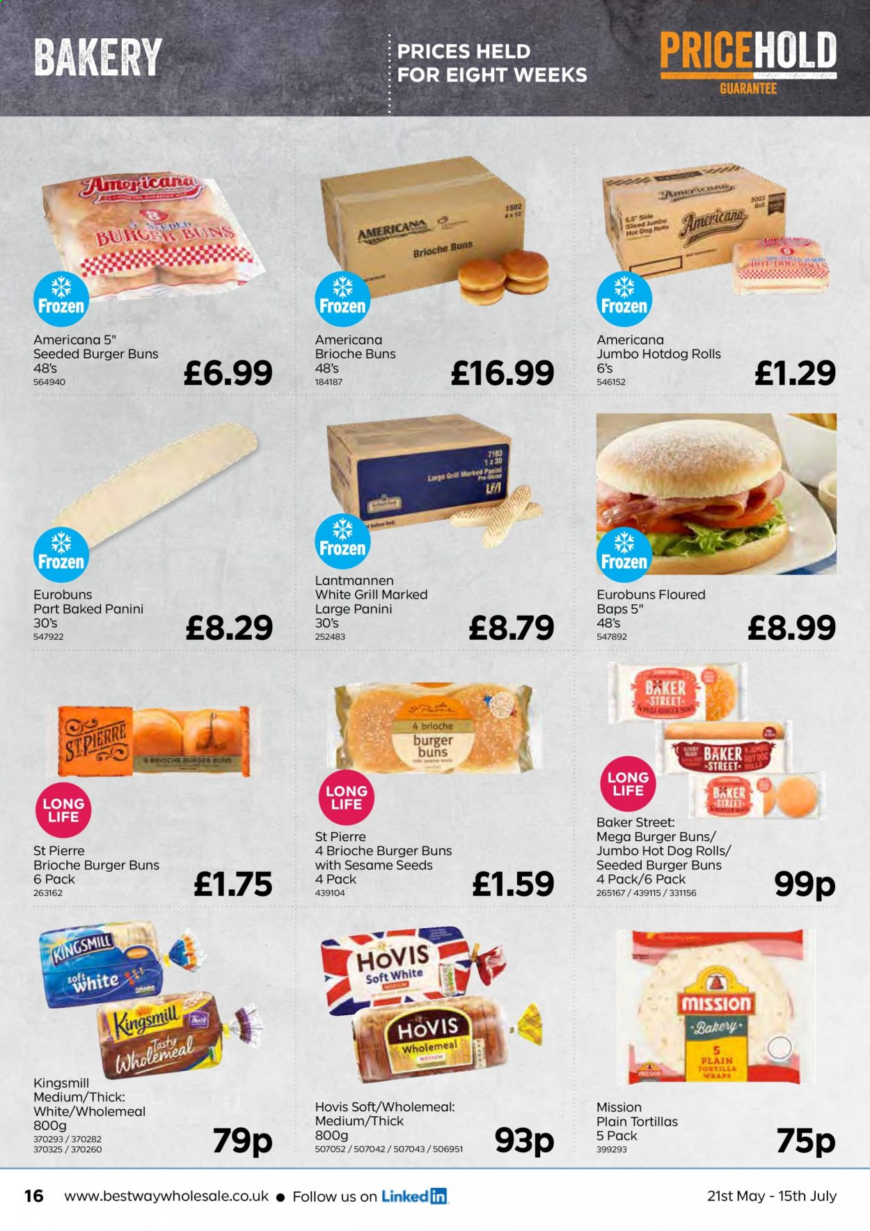 thumbnail - Bestway offer  - 21/05/2021 - 15/07/2021 - Sales products - tortillas, hot dog rolls, panini, buns, burger buns, brioche. Page 16.