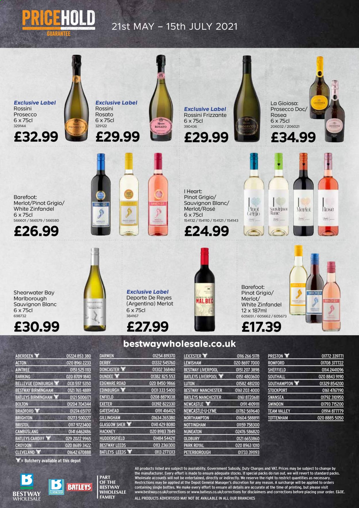 thumbnail - Bestway offer  - 21/05/2021 - 15/07/2021 - Sales products - red wine, white wine, prosecco, wine, Merlot, Sauvignon Blanc, Pinot Grigio, rosé wine. Page 36.