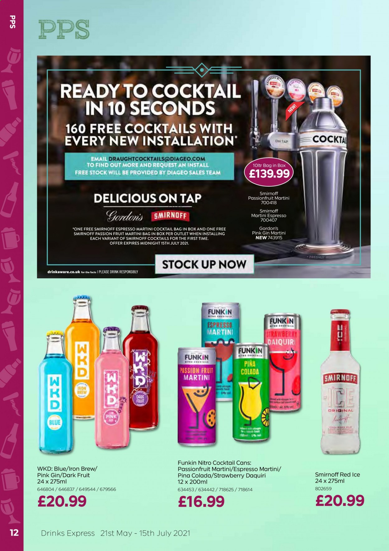 thumbnail - Bestway offer  - 21/05/2021 - 15/07/2021 - Sales products - gin, Smirnoff, Gordon's, Martini. Page 12.