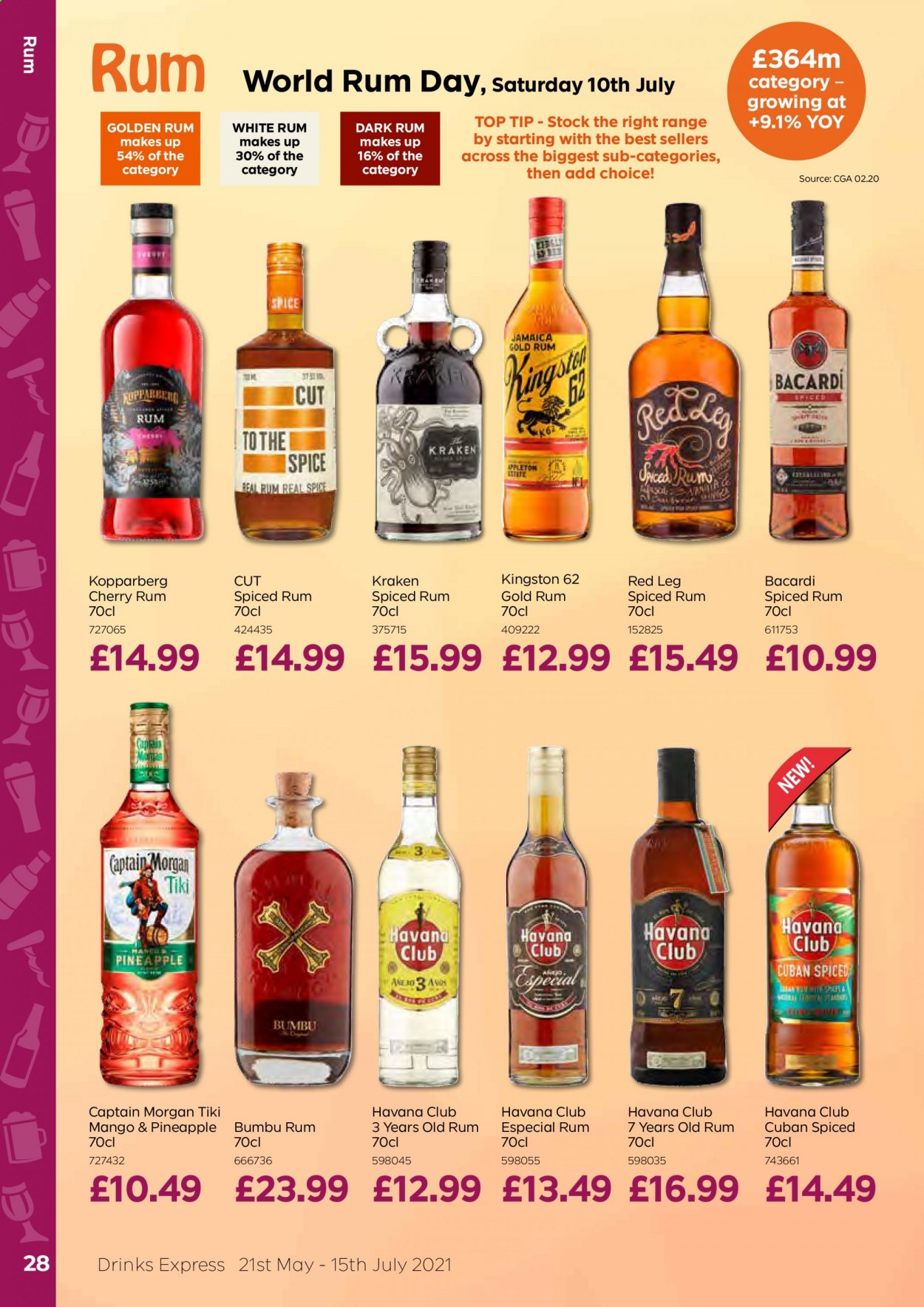 thumbnail - Bestway offer  - 21/05/2021 - 15/07/2021 - Sales products - Kopparberg, pineapple, cherries, spice, Bacardi, Captain Morgan, spiced rum, rum. Page 28.