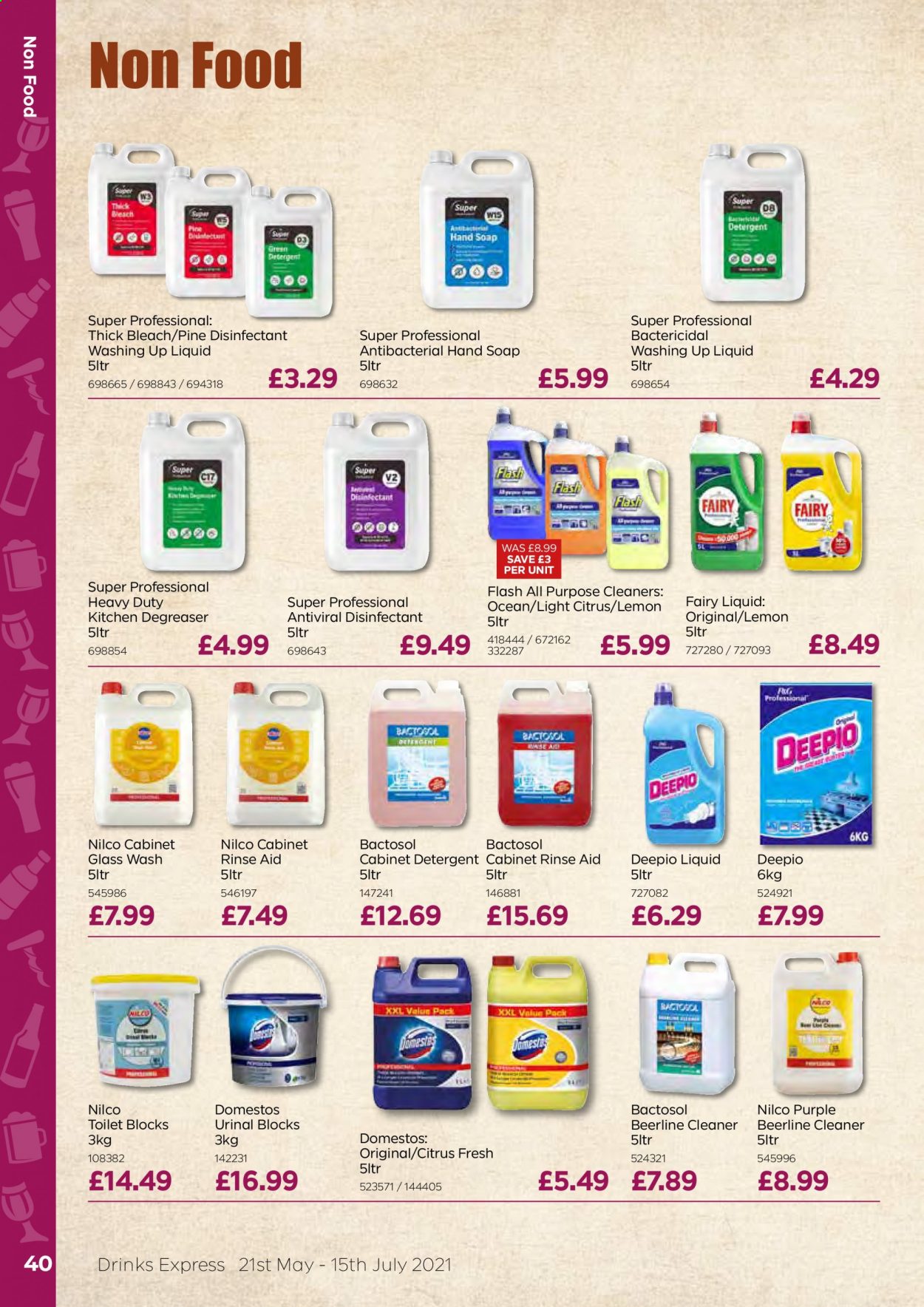 thumbnail - Bestway offer  - 21/05/2021 - 15/07/2021 - Sales products - detergent, Domestos, cleaner, bleach, desinfection, Fairy, thick bleach, dishwashing liquid, hand soap, soap. Page 40.