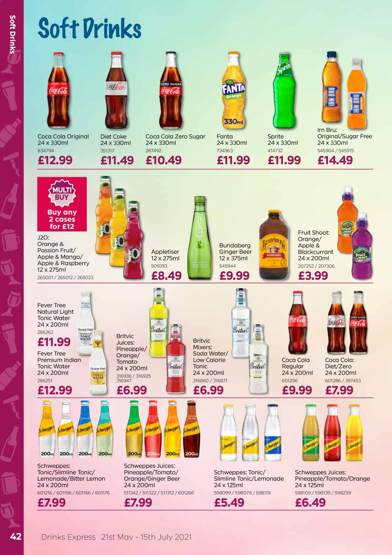 thumbnail - Bestway offer  - 21/05/2021 - 15/07/2021 - Sales products - ginger beer, beer, pineapple, oranges, Coca-Cola, lemonade, Schweppes, Sprite, soda, juice, Fanta, Coca-Cola zero, tonic, Diet Coke, soft drink, Bundaberg. Page 42.
