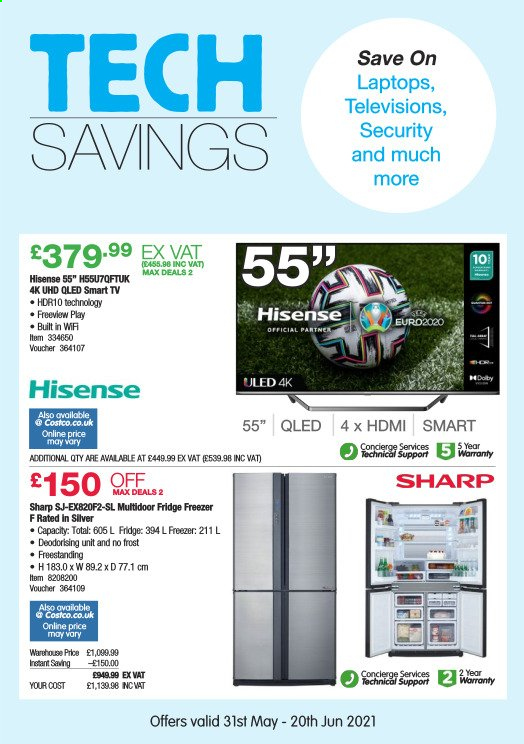 thumbnail - Costco offer  - 31/05/2021 - 20/06/2021 - Sales products - Sharp, laptop, freezer, refrigerator, Hisense, fridge. Page 2.