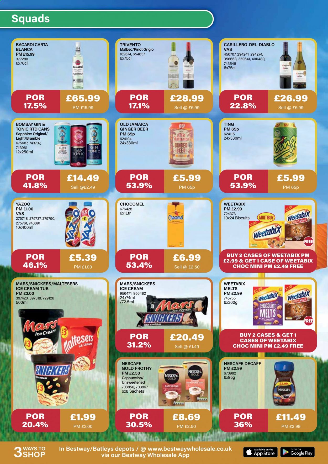 thumbnail - Bestway offer  - 21/05/2021 - 15/07/2021 - Sales products - ginger beer, beer, ice cream, biscuit, chocolate chips, Snickers, Mars, Maltesers, Weetabix, tonic, cappuccino, Nescafé, red wine, white wine, wine, Pinot Grigio, Bacardi, gin. Page 16.