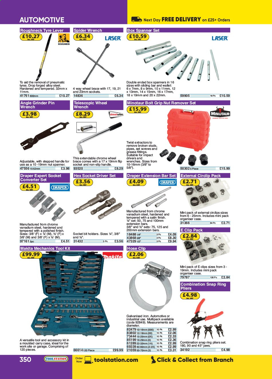 thumbnail - Toolstation offer  - Sales products - Makita, grinder, angle grinder, pliers, wrench, spanner, tool set. Page 350.