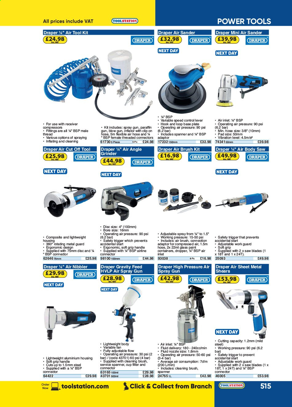 thumbnail - Toolstation offer  - Sales products - spray gun, power tools, grinder, angle grinder, tool set, air hose. Page 515.