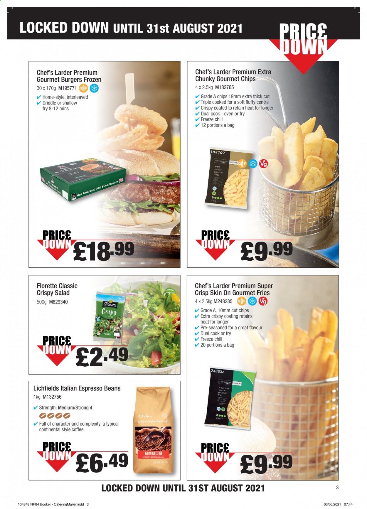 thumbnail - Makro offer  - 08/06/2021 - 06/07/2021 - Sales products - salad, hamburger, potato fries, coffee. Page 3.
