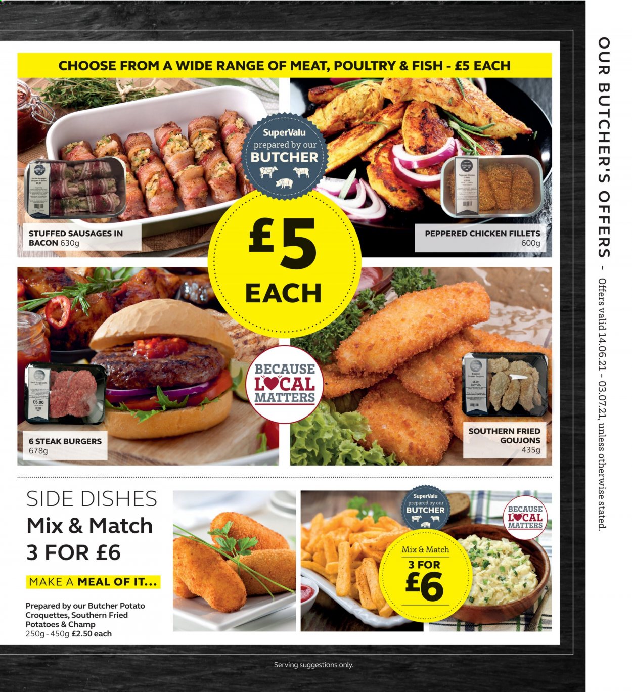 thumbnail - SuperValu offer  - 14/06/2021 - 03/07/2021 - Sales products - steak, hamburger, fish, bacon, sausage, potato croquettes. Page 3.