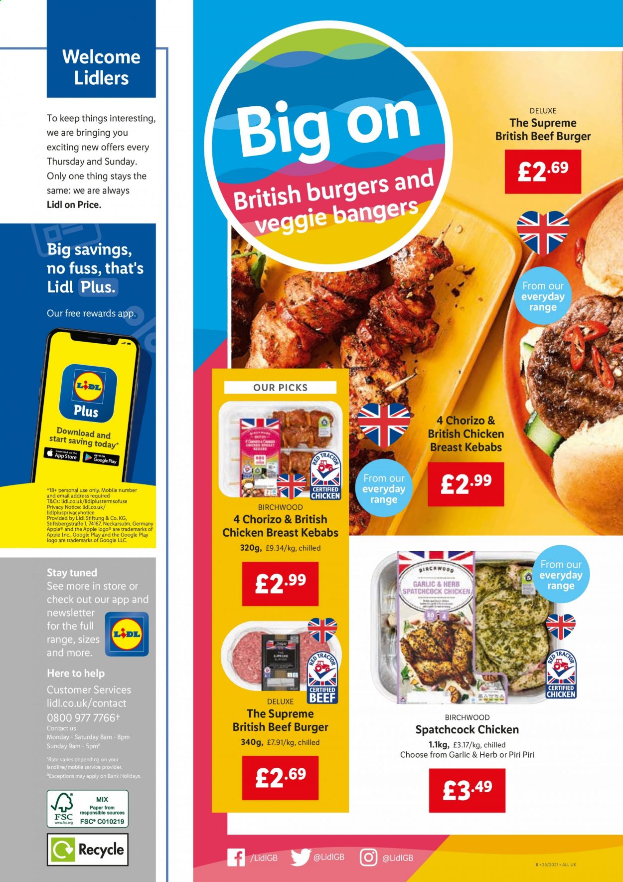 thumbnail - Lidl offer  - 24/06/2021 - 30/06/2021 - Sales products - chicken breasts, chicken, spatchcock chicken, hamburger, beef burger, chorizo, bangers. Page 4.
