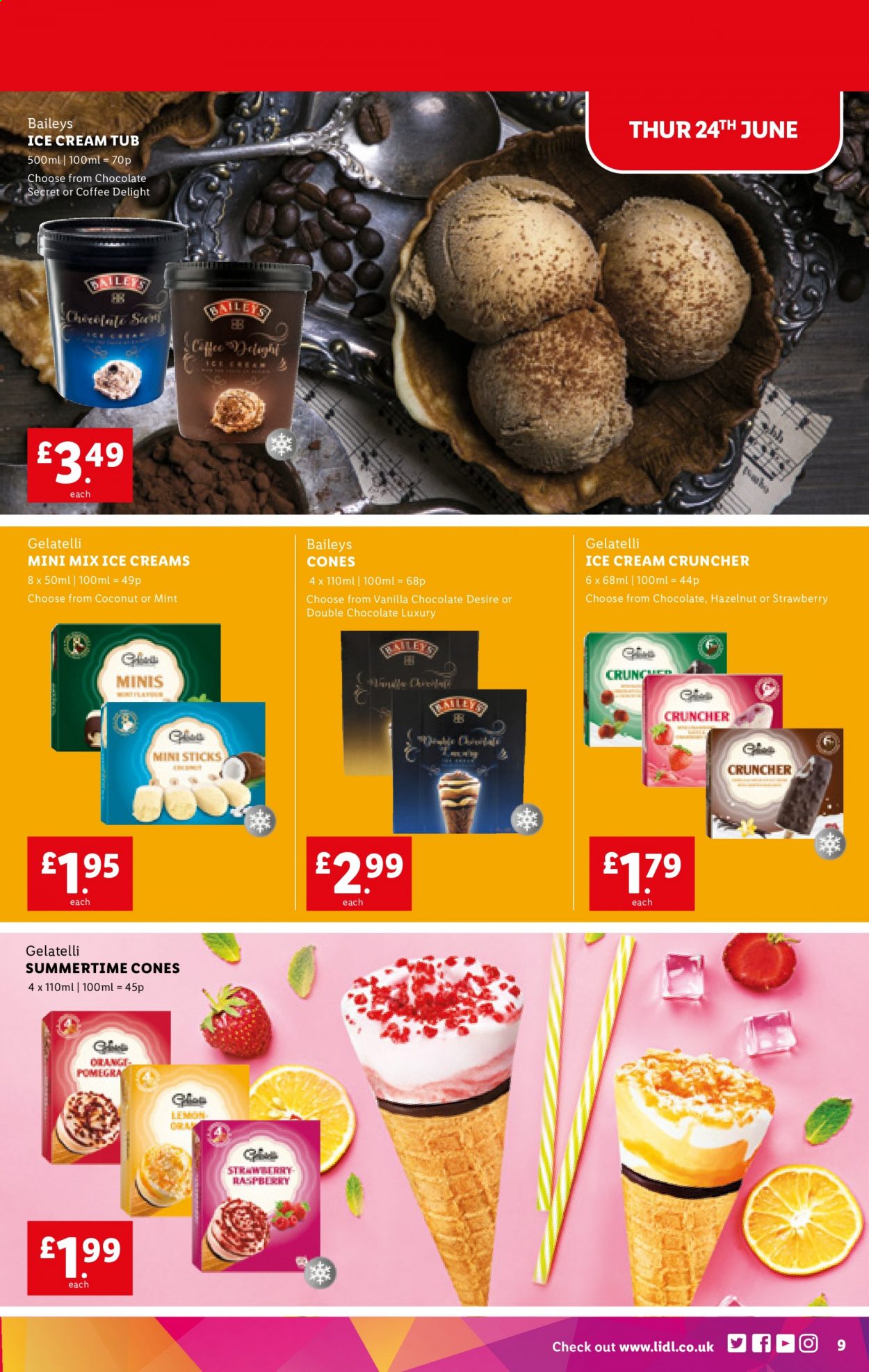 thumbnail - Lidl offer  - 24/06/2021 - 30/06/2021 - Sales products - coconut, oranges, ice cream, coffee, Baileys. Page 9.