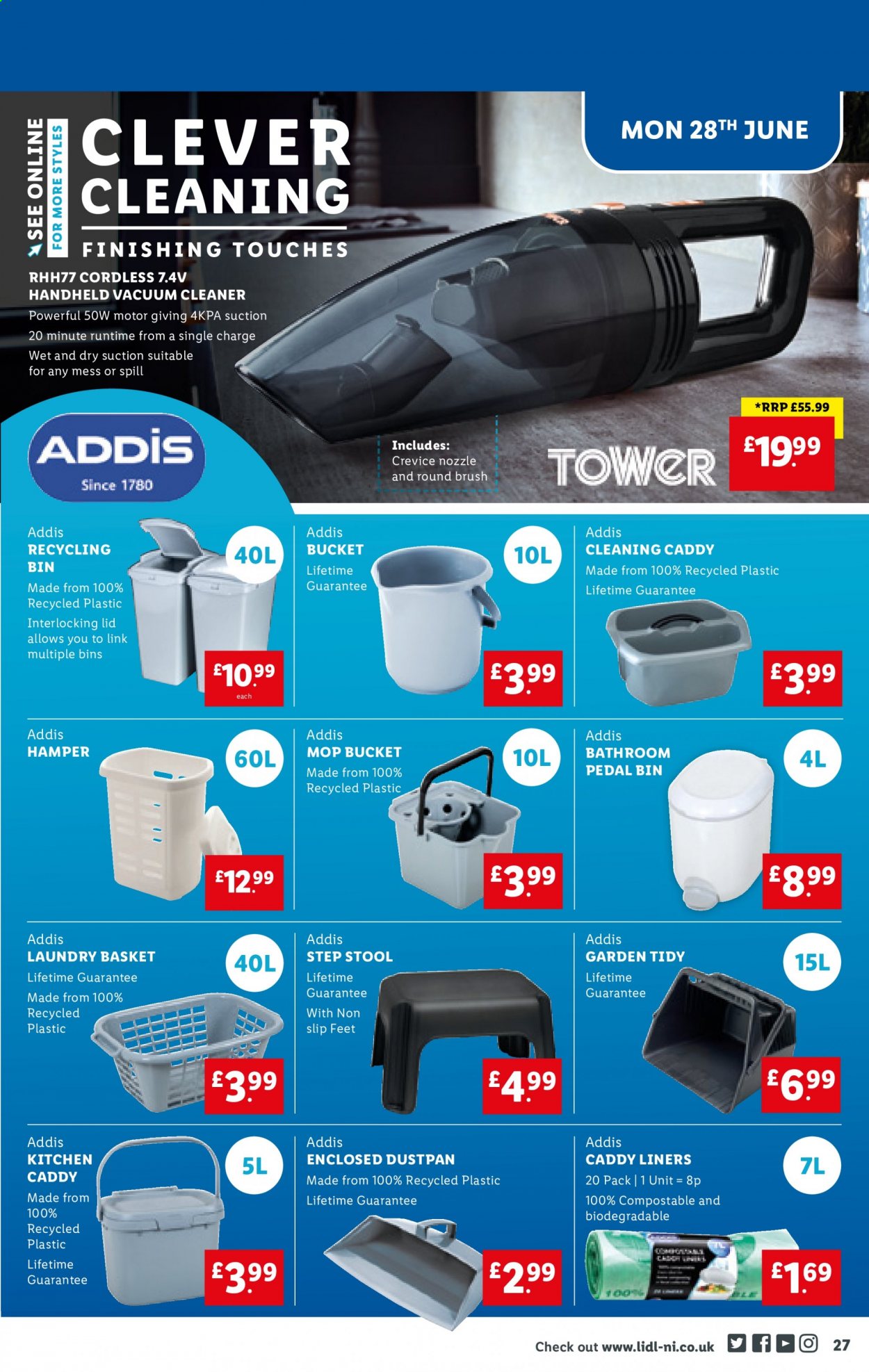 thumbnail - Lidl offer  - 24/06/2021 - 30/06/2021 - Sales products - stool, basket, bin, brush, lid, vacuum cleaner, handheld vacuum cleaner, step stool. Page 27.